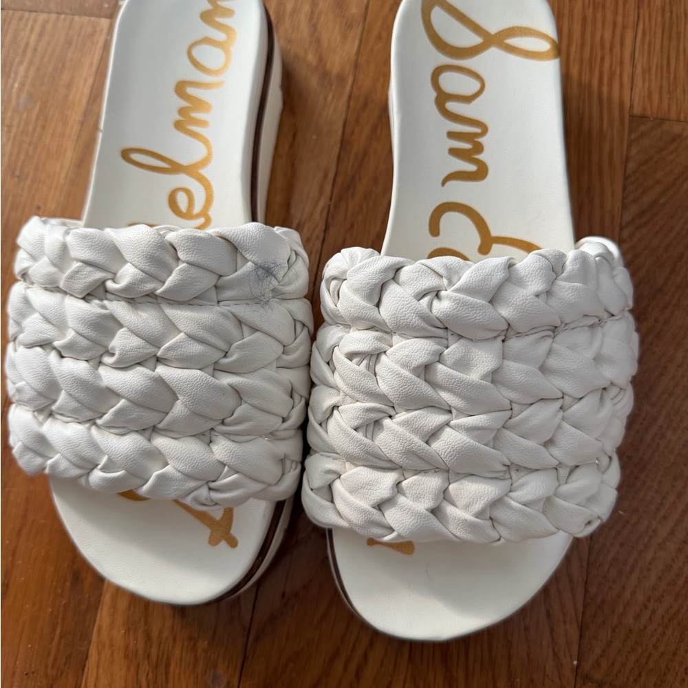 Sam Edelman White Braided Slide Sandals